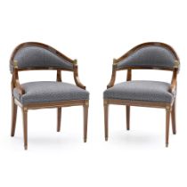 A PAIR OF DANISH NEOCLASSICAL ORMOLU-MOUNTED MAHOGANY AND FORTUNY UPHOLSTERED FAUTEUILS,