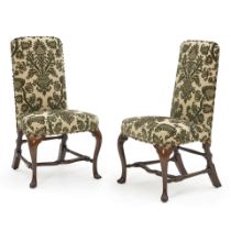 A PAIR OF GEORGE I STYLE WALNUT AND UPHOLSTERED SIDE CHAIRS,