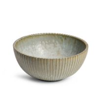 AN ARNE BANG GLAZED STONEWARE BOWL, Denmark, 1930s-1940s, ribbed design, signed with initials 'A...