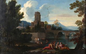 Follower of Giovanni Francesco Grimaldi (Bologna 1606-1680 Rome) An Italianate landscape with fi...