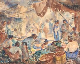 U Ba Thet (1903-1972) A busy market scene