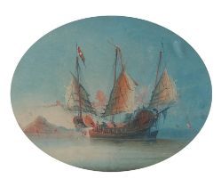 Chinese School, 19th Century Portraits of junks off the coast, a pair