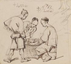 George Chinnery (London 1774-1852 Macau) Study of a Chinese street hawker and two customers