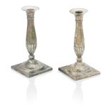 A pair of George III silver library candlesticks Maker's mark lacking, Sheffield, 1815