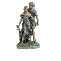 Hyppolyte François Moreau (French, 1832-1927) A patinated bronze group of a boy and girl