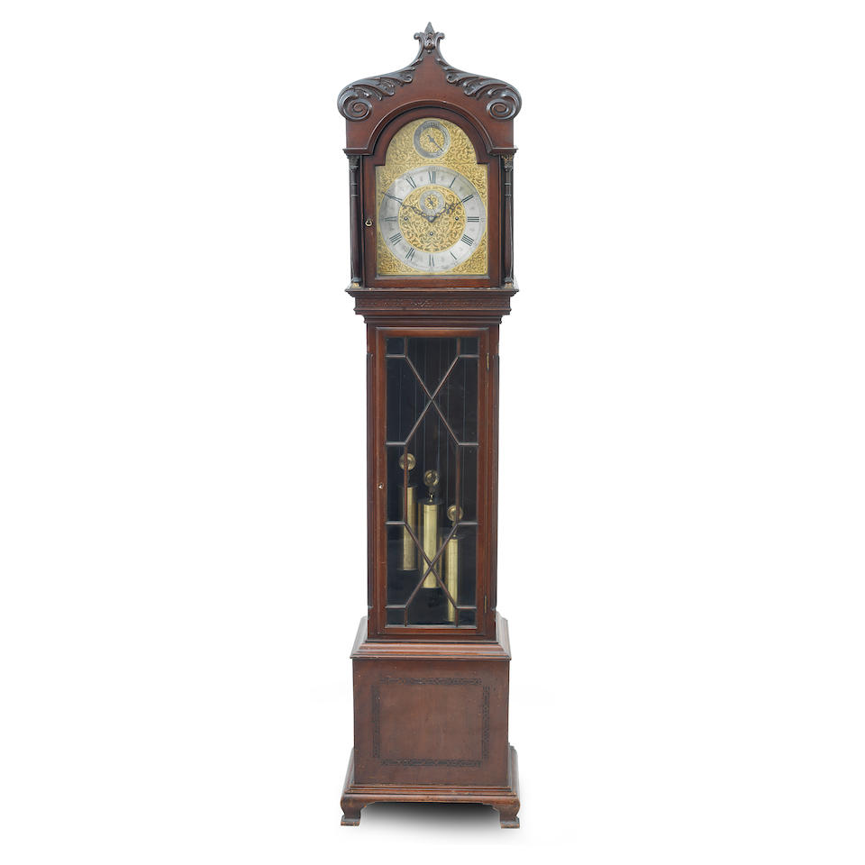 An early 20th century mahogany quarter striking repeating longcase clock