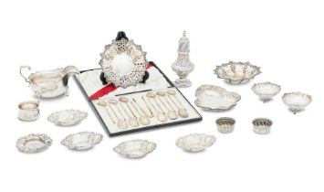 A collection of silver, bon bon dishes and other items