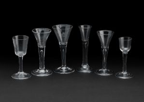 Six plain stem wine glasses 18th century