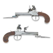A pair of English flintlock boxlock pistols with spring bayonets By Ketland & Co