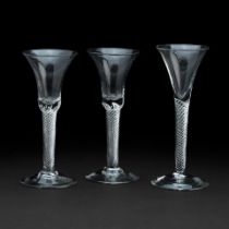 A pair of air twist wine glasses mid-18th century