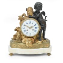 An early 19th century bronze oromolu and marble mantel clock