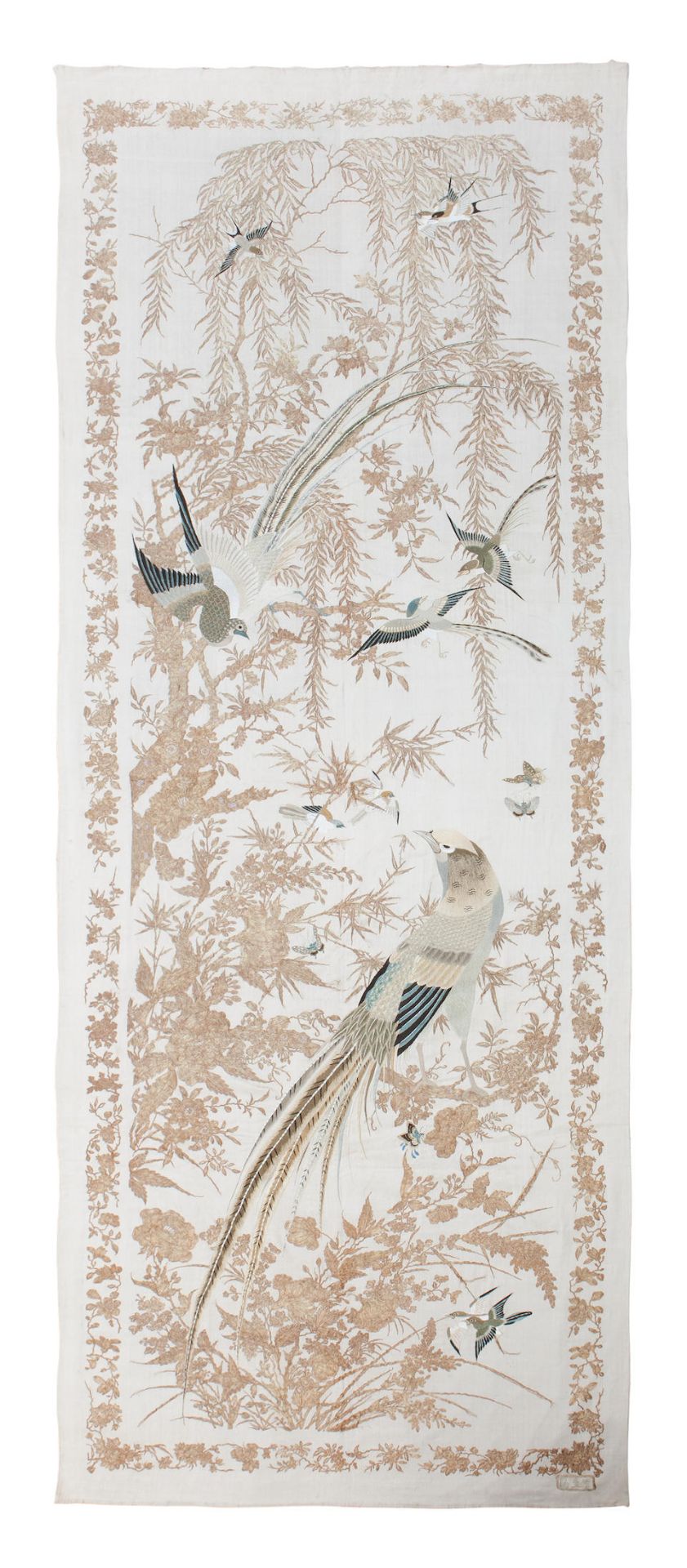 A pair of early 20th century silk Chinese embroidered wall hangings Signed Bao sheng chang' &#2... - Image 3 of 3