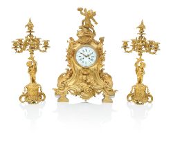 A large 19th century ormolu clock garniture