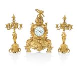 A large 19th century ormolu clock garniture