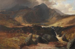 Clarence Henry Roe (British, 1850-1909) Deer in Highland landscape
