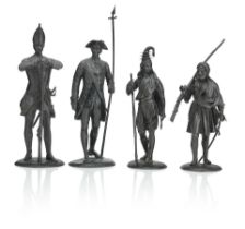 A group of two pairs of bronze military figures