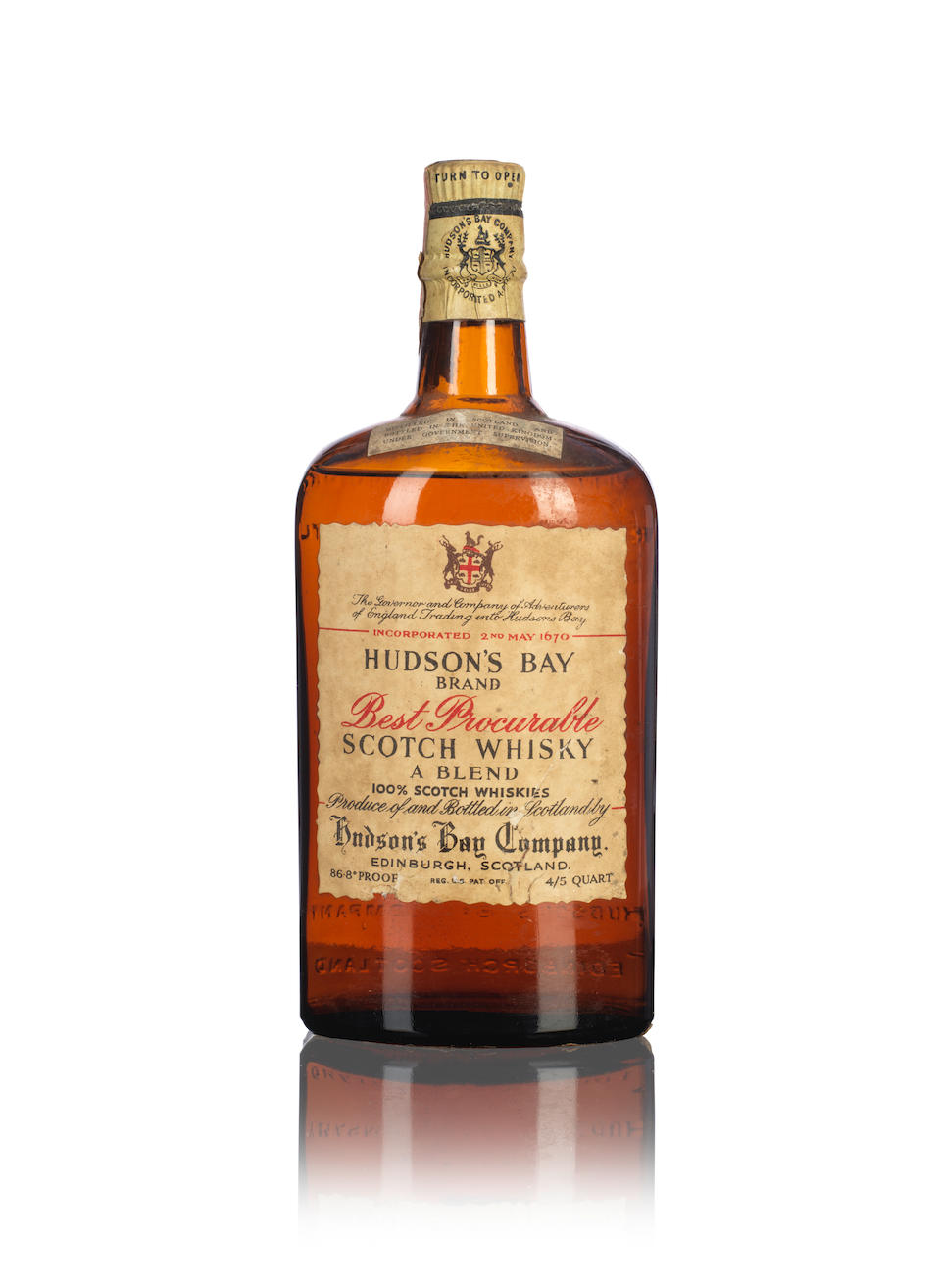 Hudson's Bay Brand Best Procurable Scotch Whisky Macdonald & Muir Fine and Rare-20 year old