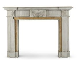A statuary marble chimneypiece, in the George III style First seen in Season 1, in the Cabinet O...