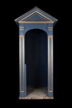 A blue and gold painted wood and composition sentry boxFirst seen in Season 1, created by The Cr...