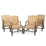 A set of four bespoke mahogany framed Gainsborough-type armchairs in the George II-styleFirst se...