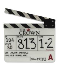 A clapper board used in the production of the first season of The Crown Season 1, Episode 4, 'Ac...