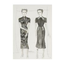 The character of Wallis Simpson: Two watercolour costume design sheets by Michele Clapton