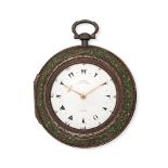 Josiah Bartholomew, London. A silver triple case key wind pocket watch with shagreen outer case ...