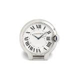 Cartier. A stainless steel quartz desk clock with alarm Ref: 3038, Purchased 20th December 2007