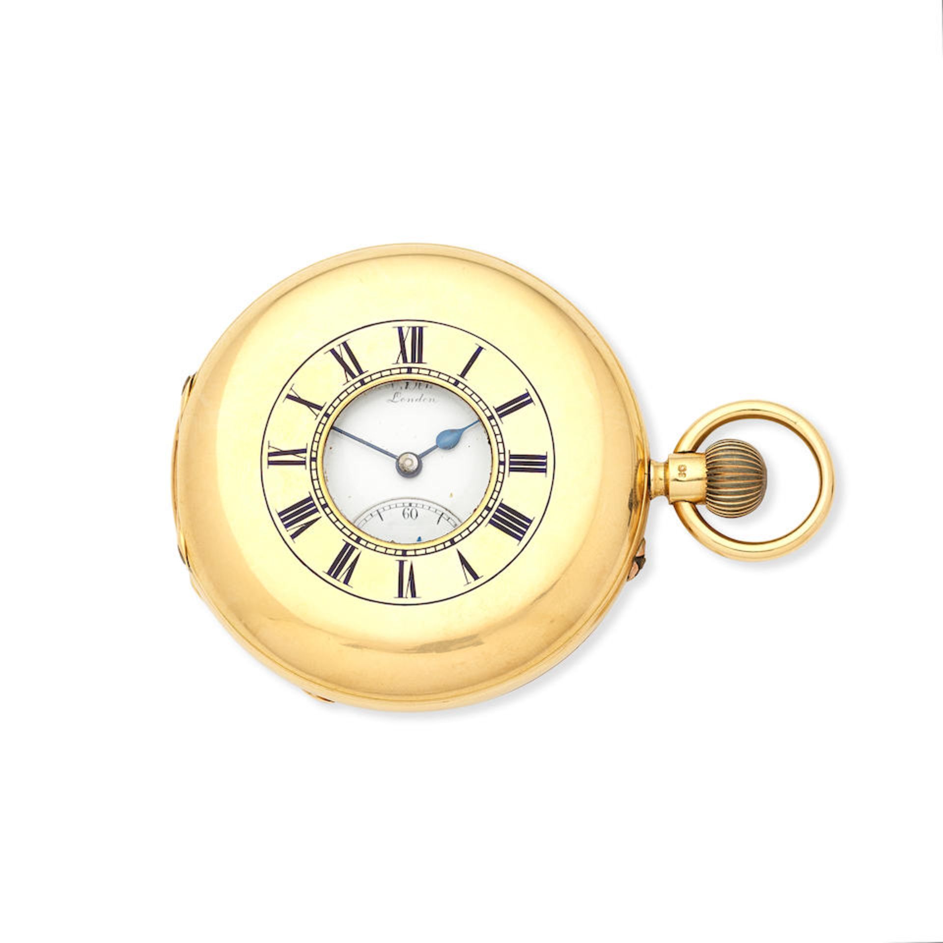 J.W Benson, 28 Royal Exchange, London. An 18K gold keyless wind half hunter pocket watch London ... - Image 3 of 4