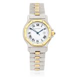 Cartier. A stainless steel and gold automatic calendar bracelet watch Santos, Circa 1990