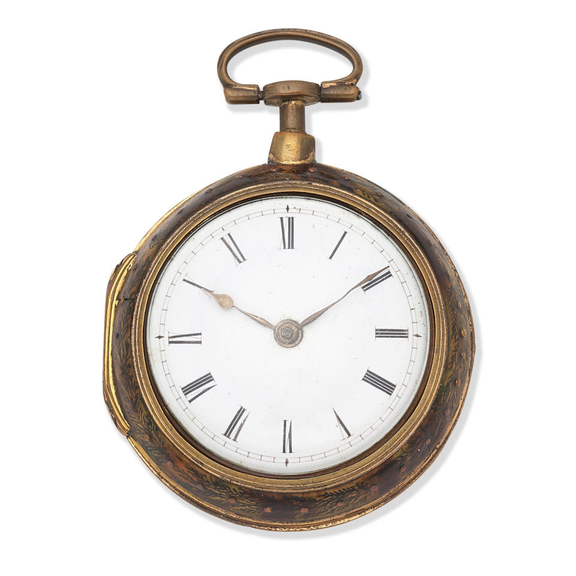 Benjamin Heeley, Deptford. A gilt metal and under-painted horn key wind pair case pocket watch C... - Bild 2 aus 2