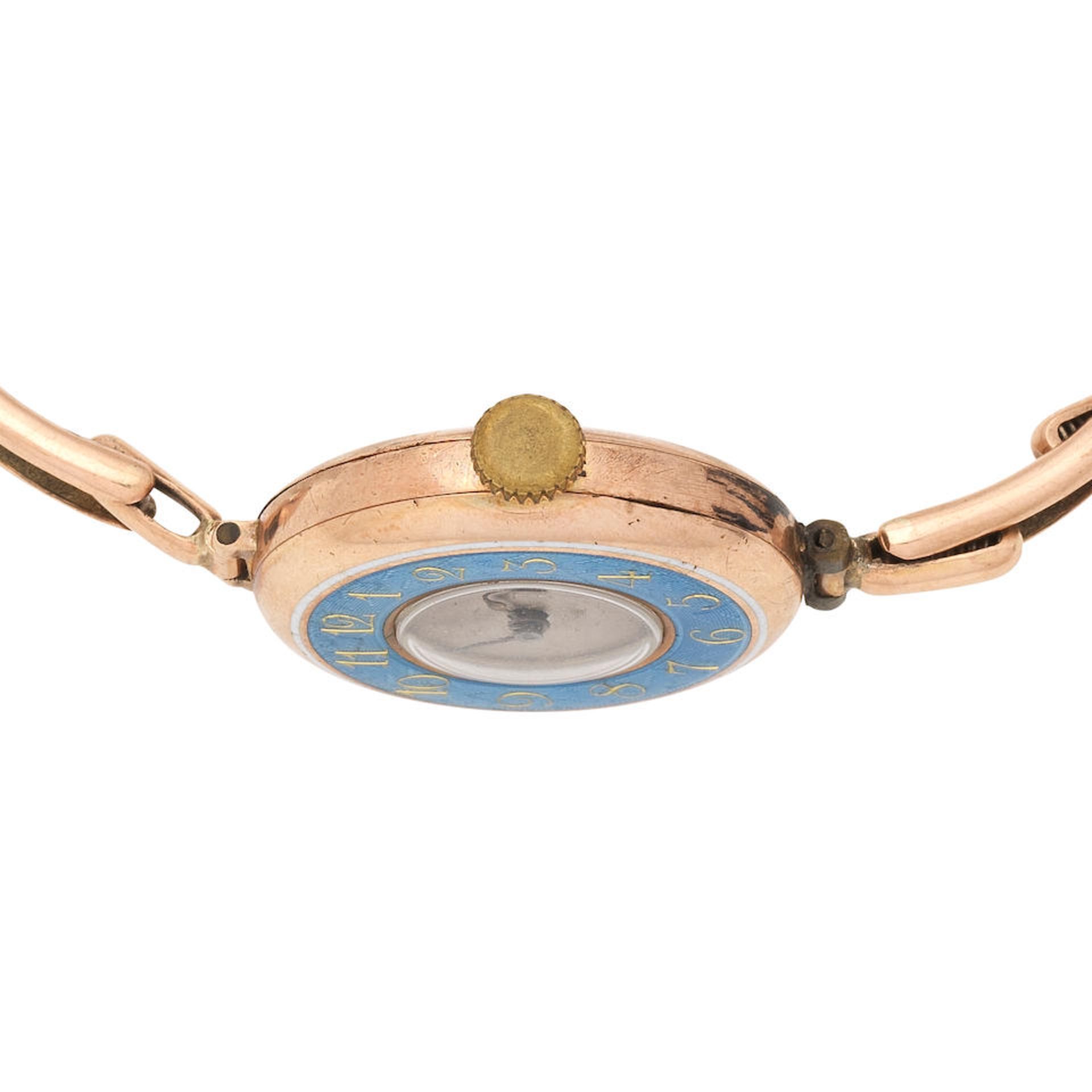 Rolex. A lady's 9K gold and blue enamel manual wind bracelet watch London Import mark for 1913 - Image 3 of 5