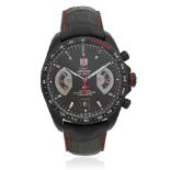 TAG Heuer. A black DLC-coated stainless steel automatic calendar chronograph wristwatch Grand C...