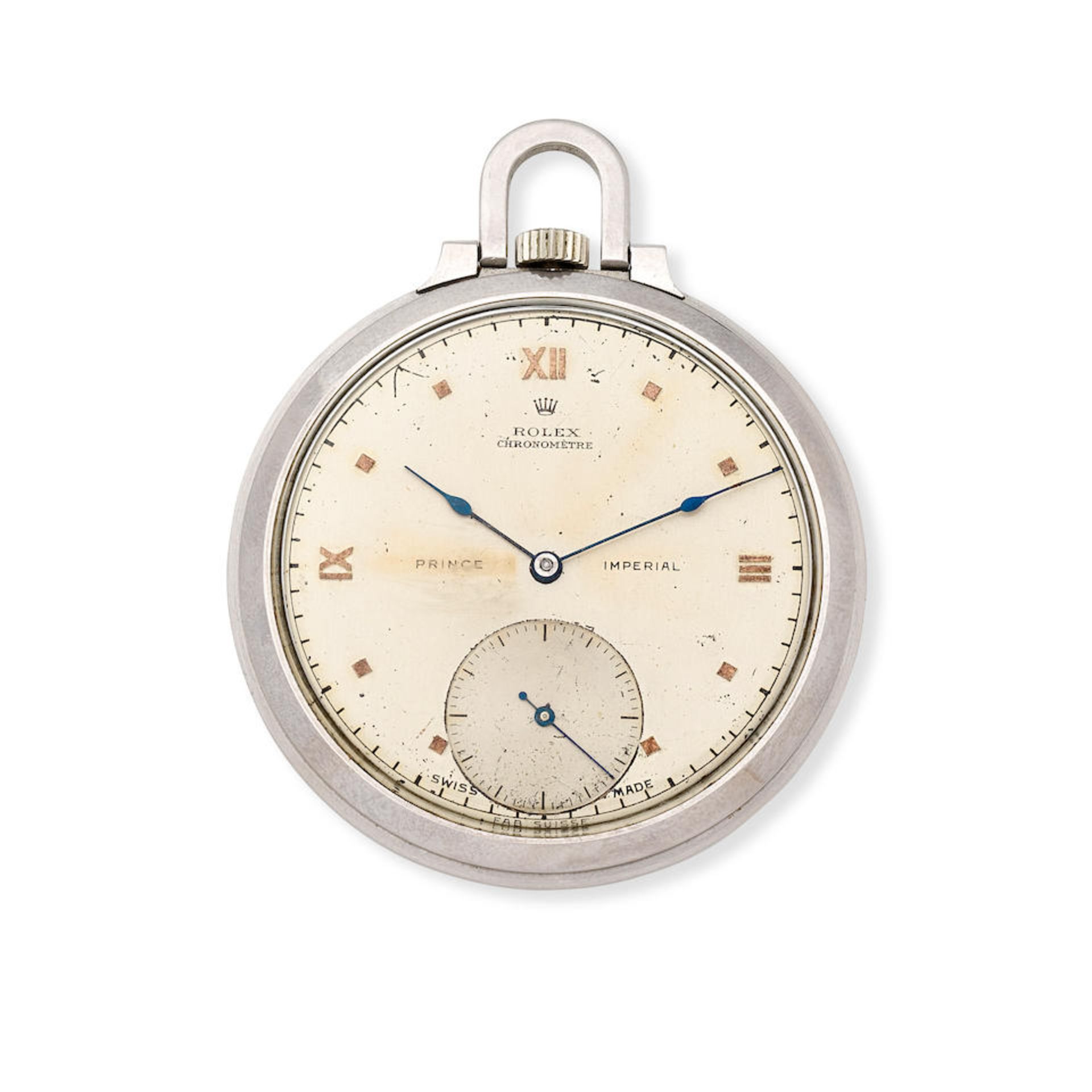 Rolex. A stainless steel keyless wind open face pocket watch Prince Imperial, Ref: 3927, Circa ...