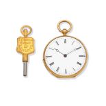 A continental gold and enamel key wind open face pocket watch Circa 1830