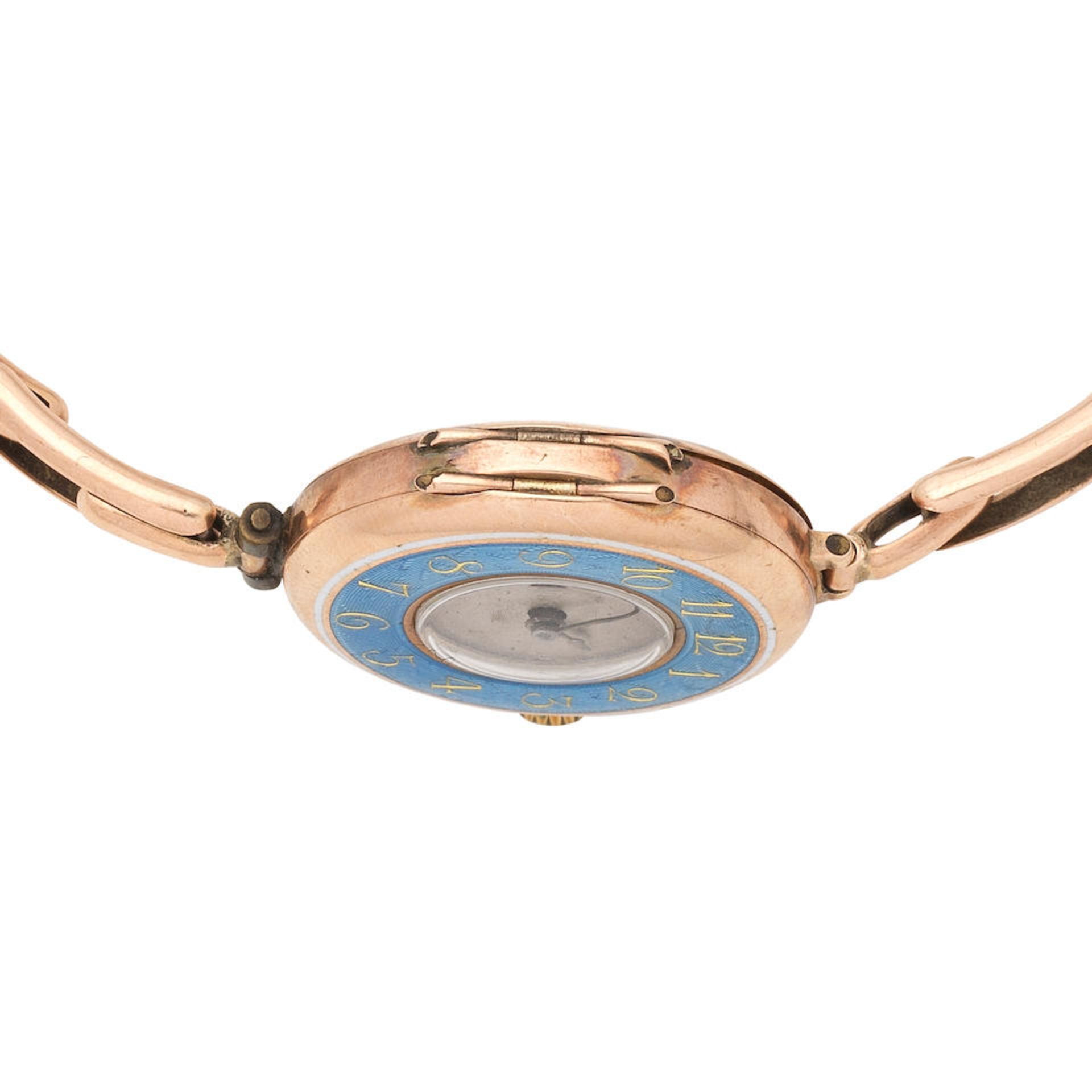 Rolex. A lady's 9K gold and blue enamel manual wind bracelet watch London Import mark for 1913 - Image 2 of 5