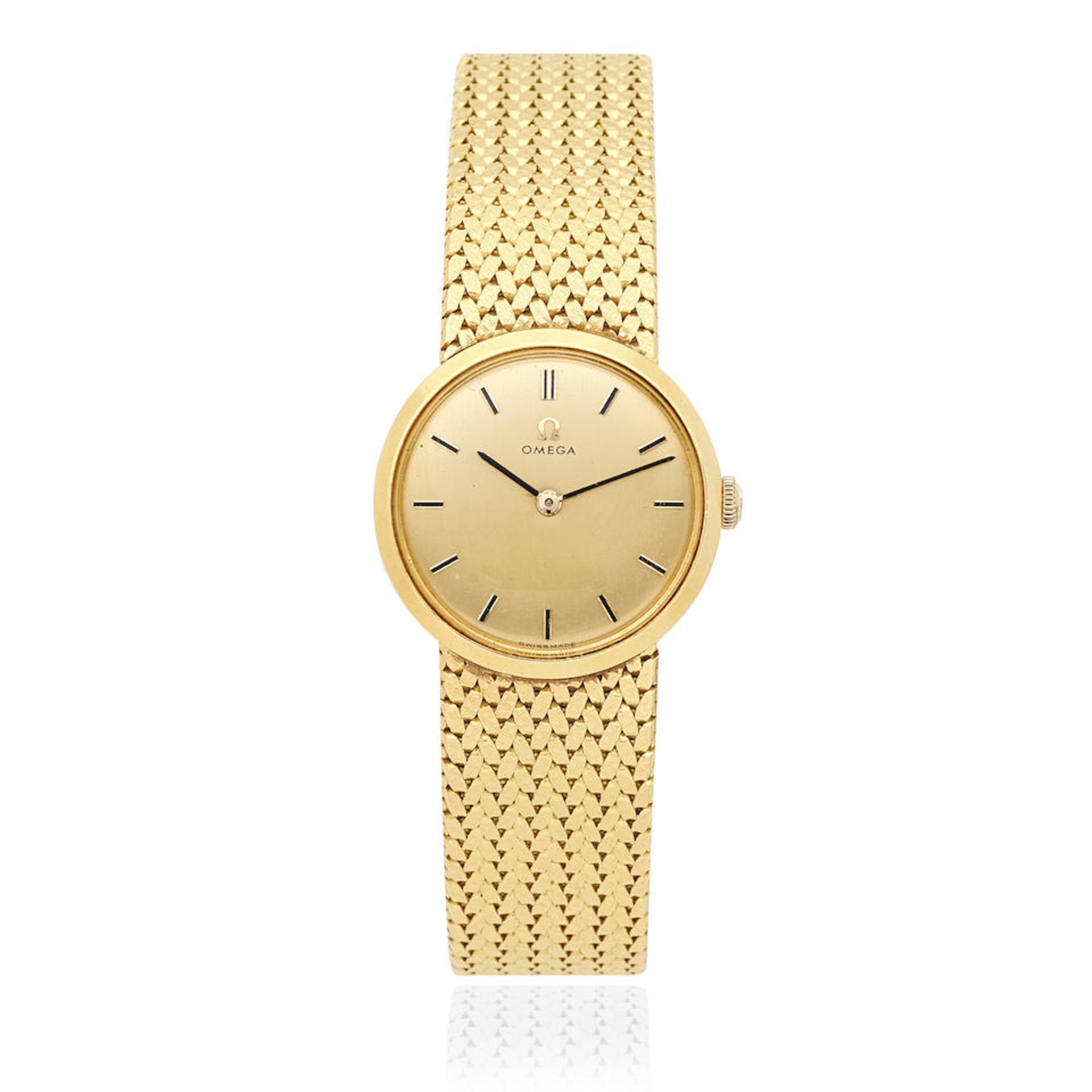 Omega. A lady's 18K gold manual wind bracelet watch London Import mark for 1966