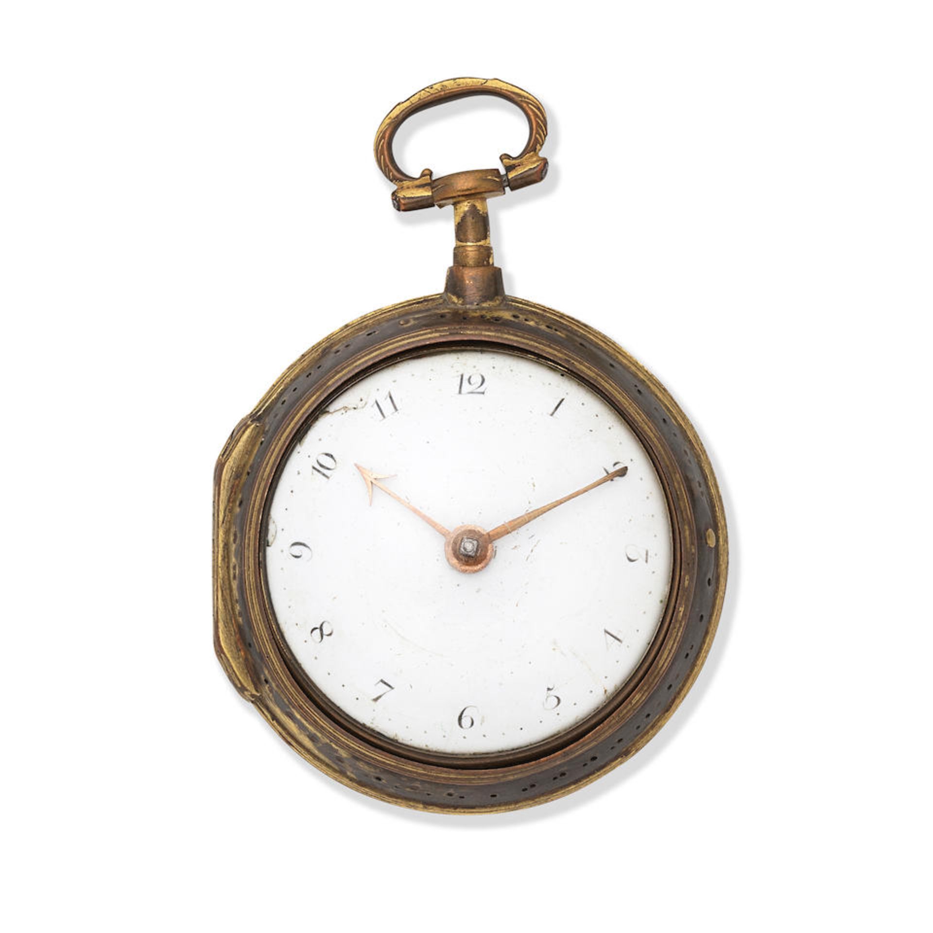 Eastland, London. A gilt metal and under-painted horn pair case pocket watch Circa 1750 - Bild 2 aus 2