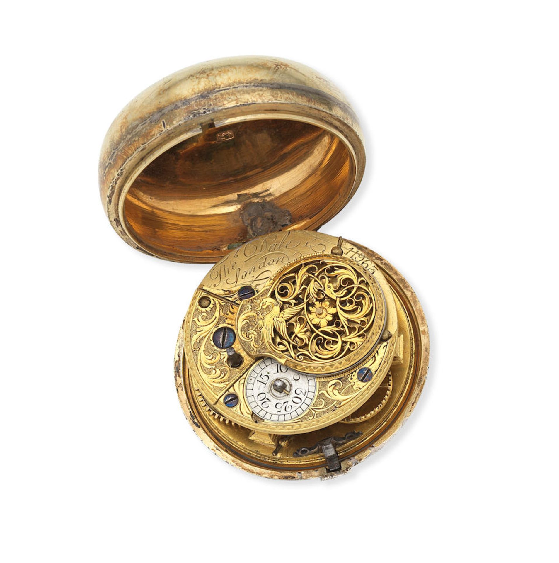 Thomas Dale, London. A silver gilt and under-painted horn pair case pocket watch London Hallmark... - Image 3 of 3