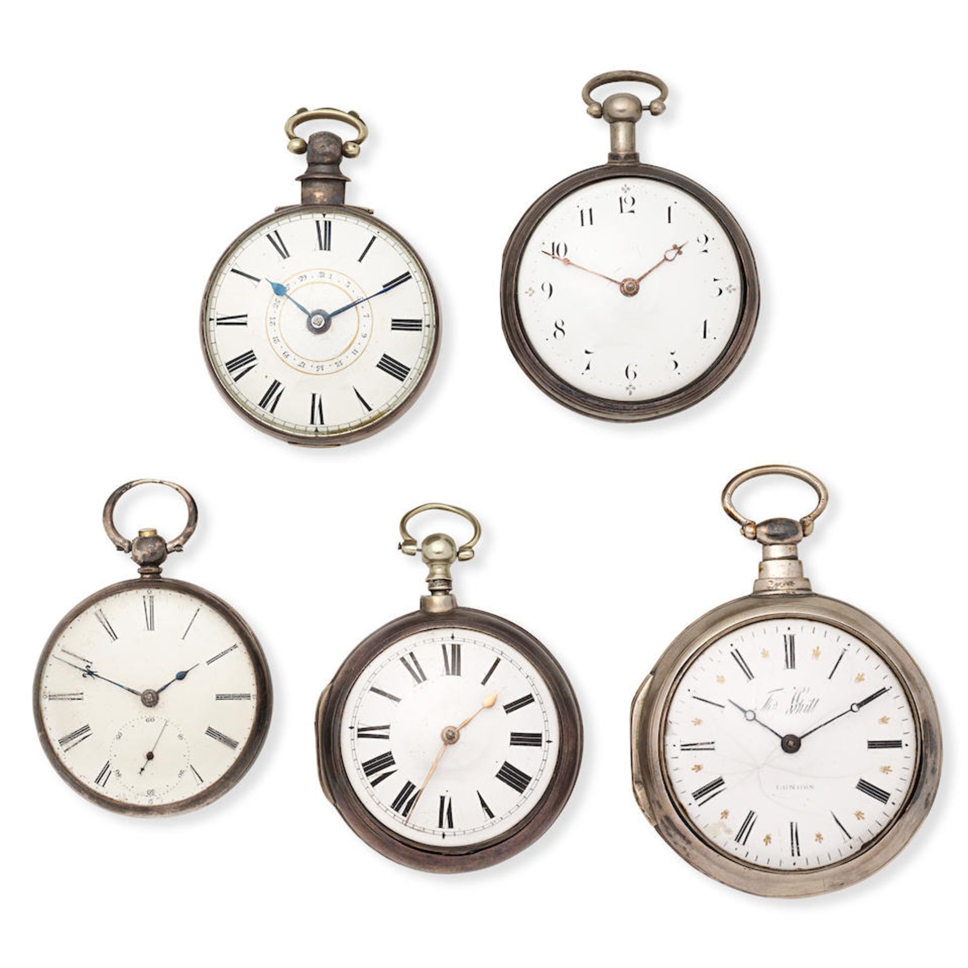 A lot of five silver pocket watches (5) Various dates