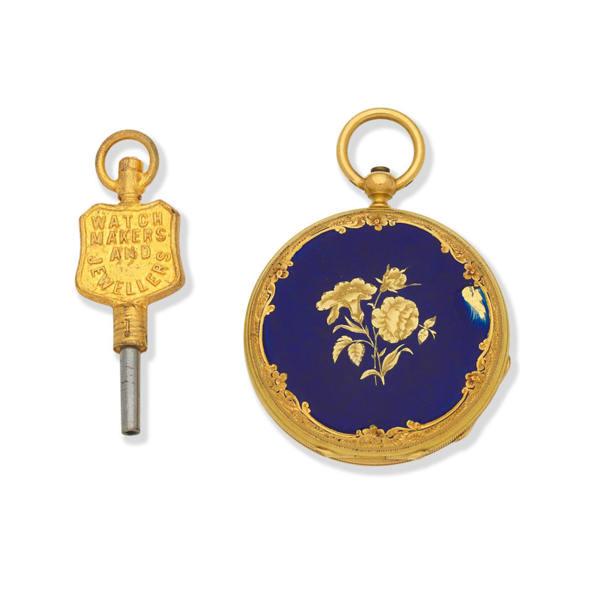 A continental gold and enamel key wind open face pocket watch Circa 1830 - Image 2 of 3