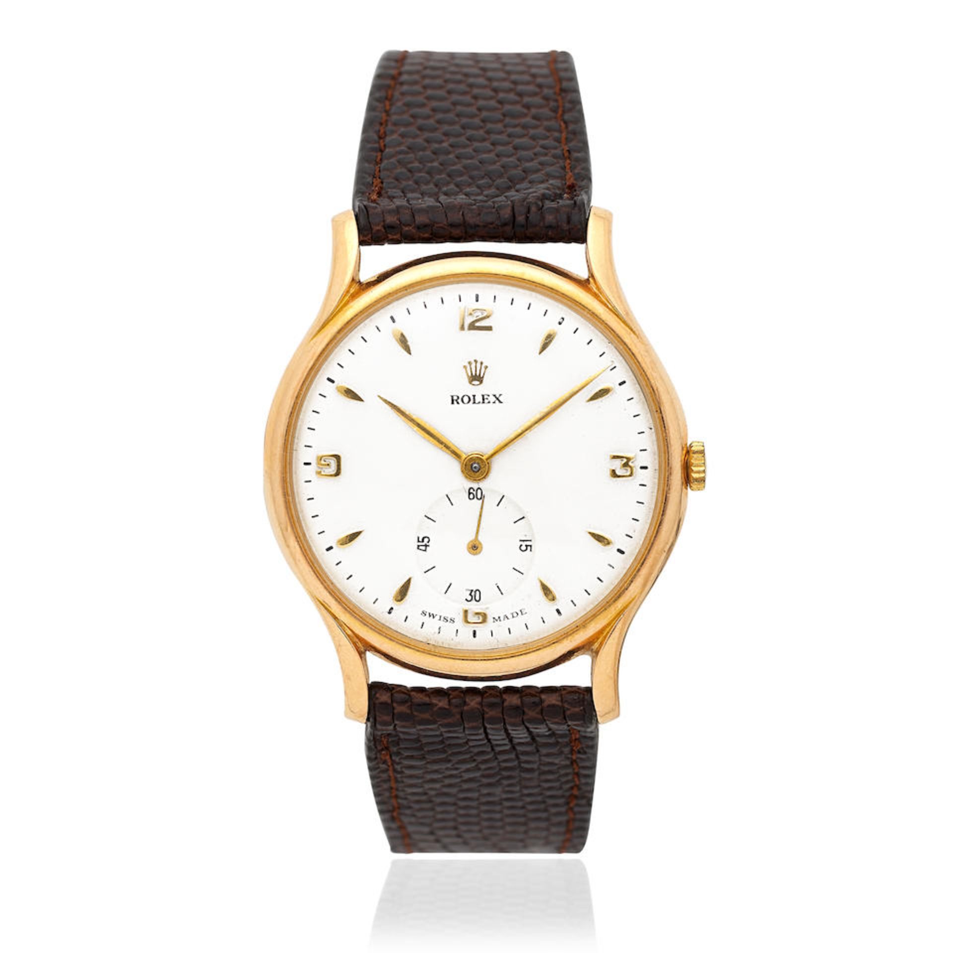 Rolex. An 18K gold manual wind wristwatch with associated case Ref: 3907, Circa 1954