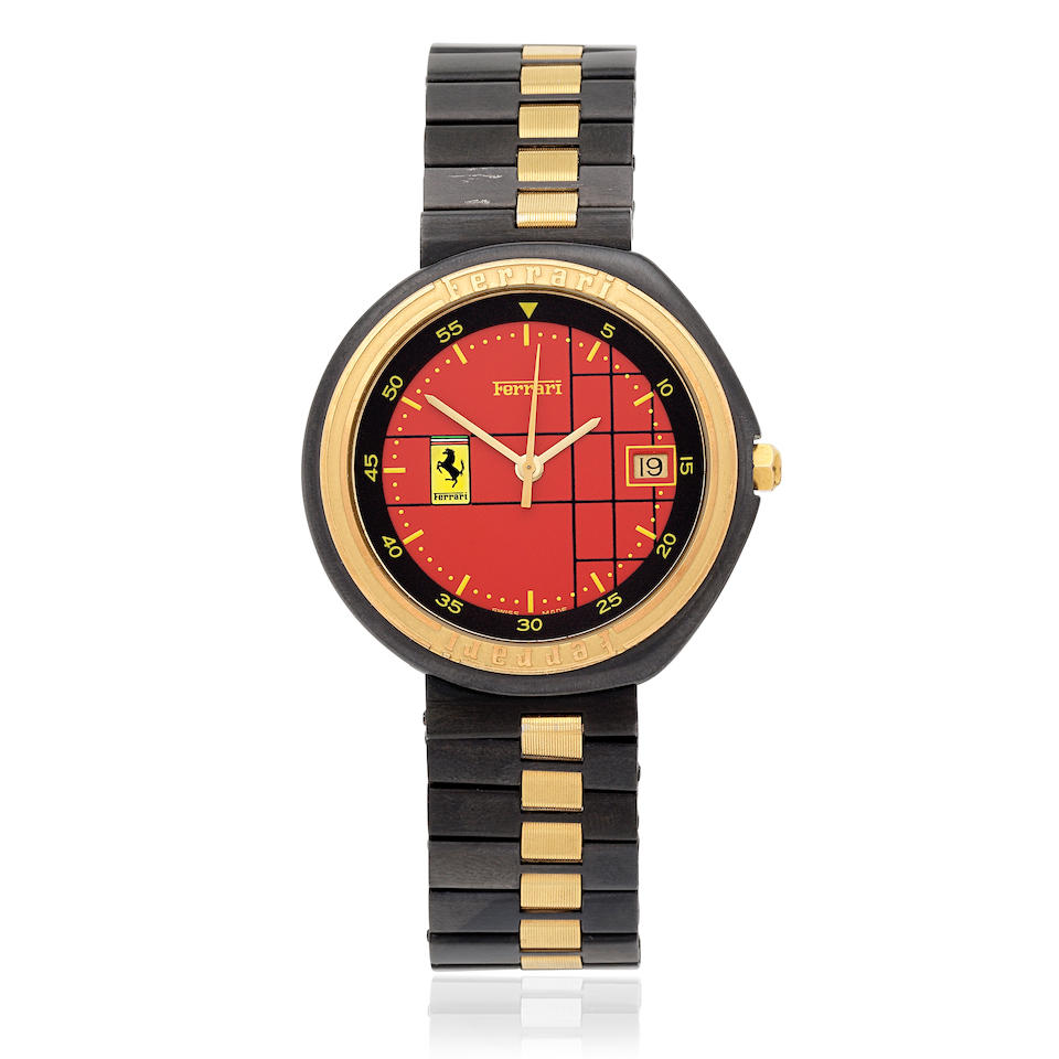 Ferrari. A black PVD coated quartz calendar bracelet watch Circa 1985