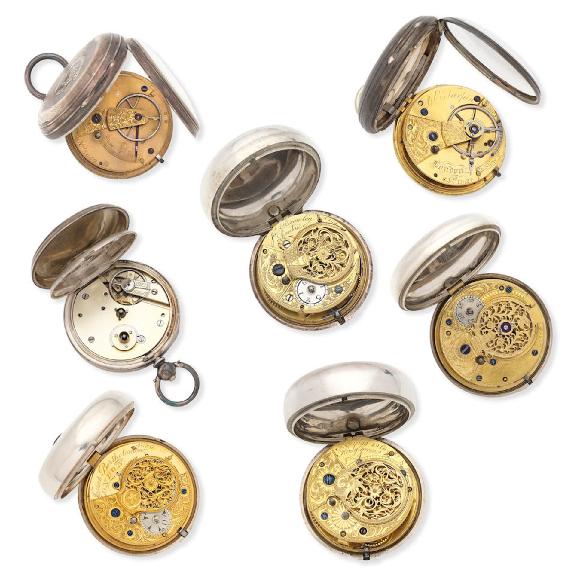 A lot of six silver pocket watches and a set of watch keys (7) Various dates - Image 2 of 4