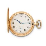 A 9K gold keyless wind half hunter pocket watch London Hallmark for 1923