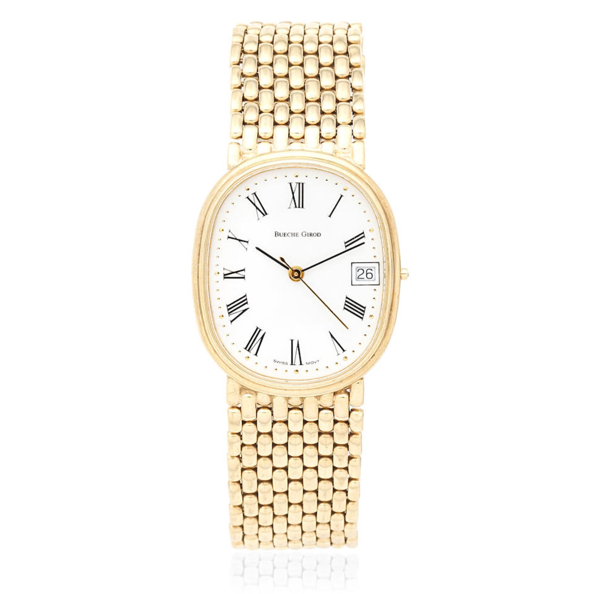 Bueche-Girod. A 9K gold quartz calendar bracelet watch (AF) Ref: 2001, Purchased 17th May 1994