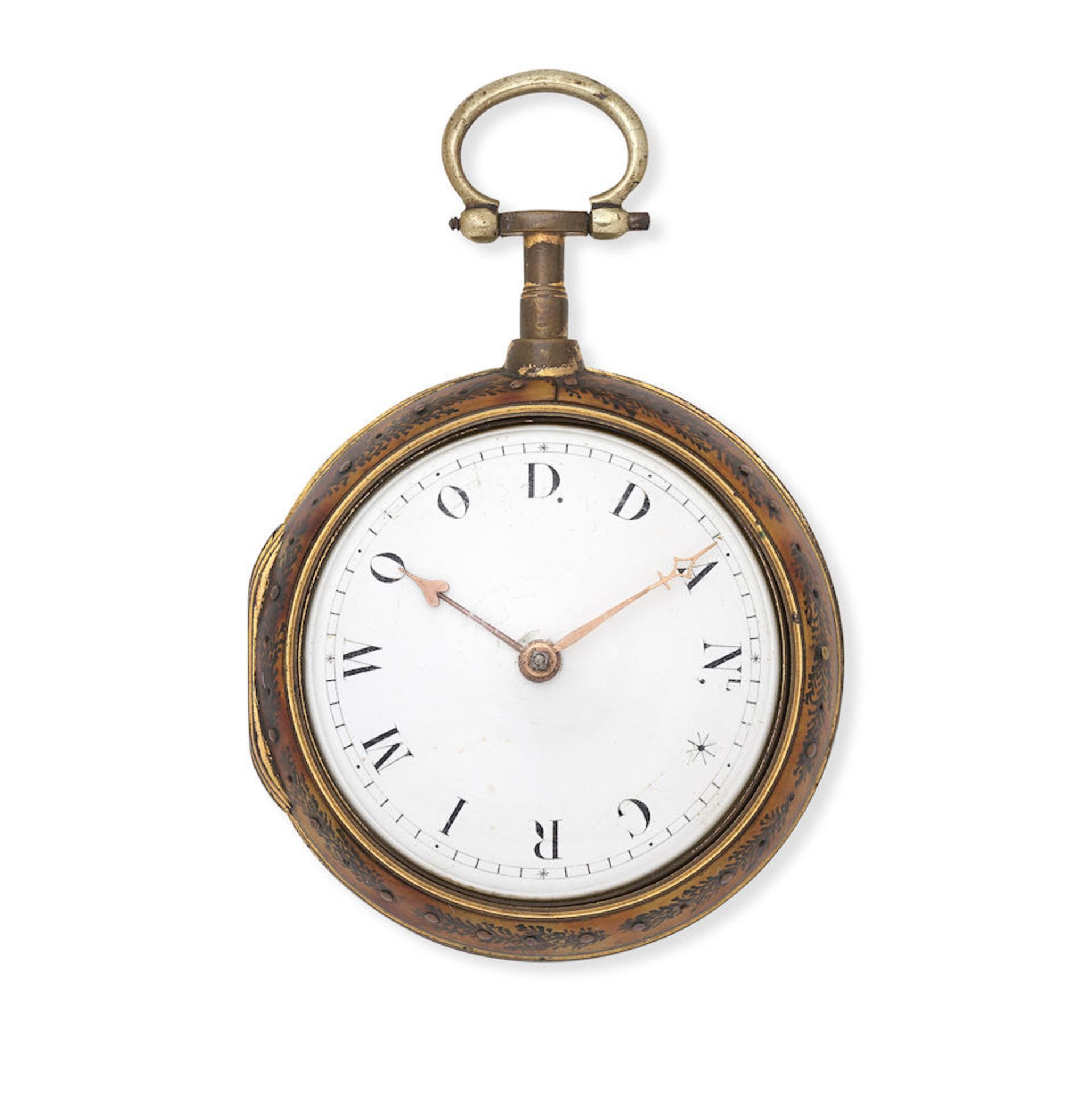 W. Rose, London. A gilt metal and under-painted horn pair case pocket watch Circa 1750