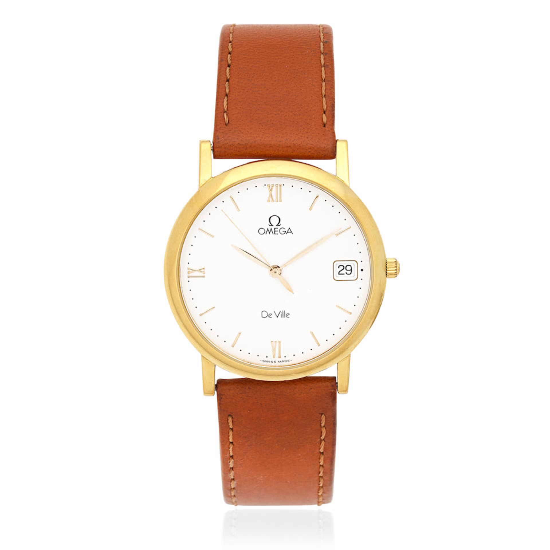 Omega. An 18K gold quartz calendar wristwatch De Ville, Ref: 196.2432, Purchased 23rd January 1999