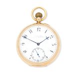 Potts & Sons, Leeds & Newcastle. An 18K gold keyless wind open face pocket watch London Hallmark...