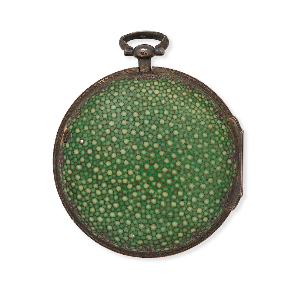 Josiah Bartholomew, London. A silver triple case key wind pocket watch with shagreen outer case ... - Image 2 of 4